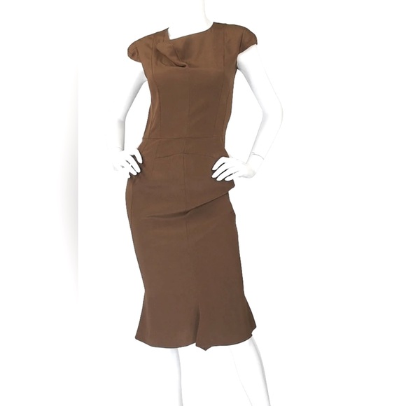 Yves Saint Laurent tulip hem fit & flare dress Taupe 100% Lana Wool F36 Small - Picture 1 of 11